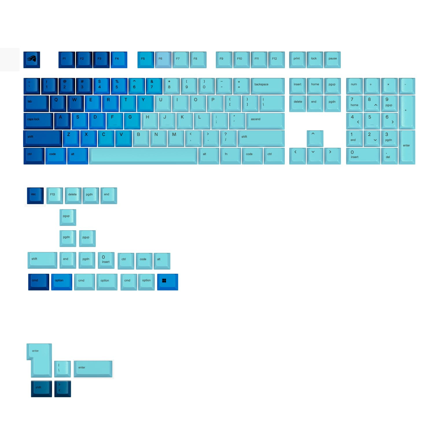 Graphite Key Layout Glorious GPBT Gradient Keycaps, ANSI Layout (US), PBT, Dye-Sub