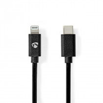 Nedis Lightning Câble USB 2.0 Apple Lightning à 8 broches USB-C Mâle 480 Mbps Plaqué nickel 2.00 m Rond PVC Noir Enveloppe