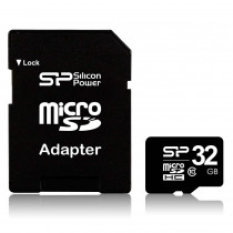 SILICON POWER Carte mémoire microSDHC 32 Go Class 10 + Adaptateur SDHC