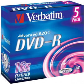VERBATIM DVD-R 4.7 GO 16X (PAR 5, BOITE)