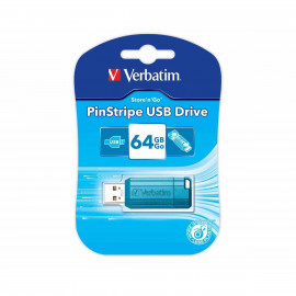 VERBATIM USB DRIVE 2.0 PINSTRIPE 64GB STORE´N´GO CARIBBEAN BLUE