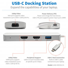 EATON TRIPPLITE USB-C Dock Triple Display HDMI VGA USB 3.2 Gen 1 USB-A Hub 100W PD Charging