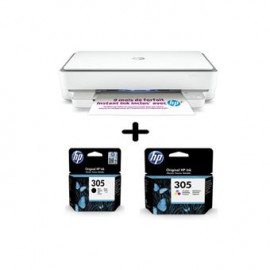 HP Imprimante Tout-en-un  Envy 6032e Blanc + Cartouche d'encre  305 Noir + Cartouche d'encre  pack 305 3 couleurs