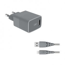 Force Power Chargeur secteur USB A + Cable Lightning 1.2m Recycle Gris