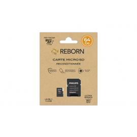 Reborn Micro SD Reconditionnee 64GB Class 10 UHS-I U1 + Adaptateur