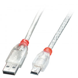 Lindy USB 2.0 Cable A/mini-B 1m USB High Speed Transparent