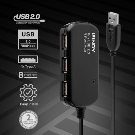 Lindy Rallonge active USB 2.0 Pro avec Hub 4 ports 8m