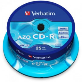 VERBATIM CD-R 80 Min/700 Mo Verbatim 52x AZO Crystal in en Cakebox 25 pièces