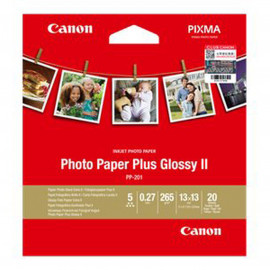 CANON Photo Paper Plus Glossy II PP-201 - Papier Photo, 265g/m² (13 x 13 cm, 20 feuilles)