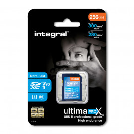 INTEGRAL 256GB SDXC UHS-II U3 CL10 V90 300MB/s en lecture -280 MB/s en ecriture