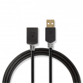 Nedis Câble Rallonge USB 2.0 A Mâle - A Femelle 2,0 m Anthracite