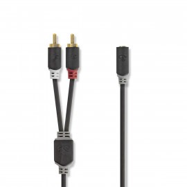 Nedis Câble audio stéréo 2x RCA Male 3.5 mm Femelle Plaqué or 0.20 m Rond Anthracite Boîte