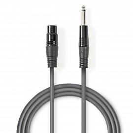 Nedis Câble audio déséquilibré XLR 3-Pin Femelle 6.35 mm Mâle Plaqué nickel 5.00 m Rond PVC Gris Foncé Manchon en Carton