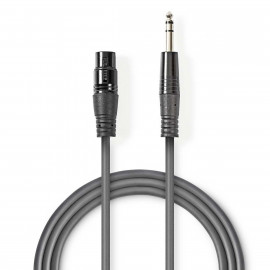 Nedis Câble Audio XLR Symétrique XLR 3-Pin Femelle 6.35 mm Mâle Plaqué nickel 1.50 m Rond PVC Gris Foncé Manchon en Carton