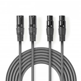 Nedis Câble Audio XLR Symétrique 2x XLR 3-Pin Mâle 2x XLR 3-Pin Femelle Plaqué nickel 3.00 m Rond PVC Gris Foncé Manchon en Carton