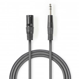 Nedis Câble Audio XLR Symétrique XLR 3-Pin Mâle 6.35 mm Mâle Plaqué nickel 3.00 m Rond PVC Gris Foncé Manchon en Carton