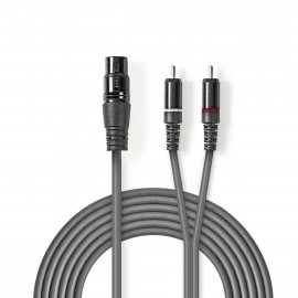 Nedis Câble Audio XLR Symétrique XLR 3-Pin Femelle 2x RCA Male Plaqué nickel 1.50 m Rond PVC Gris Foncé Manchon en Carton