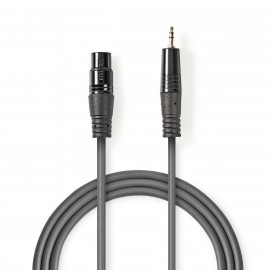 Nedis Câble Audio XLR Symétrique XLR 3-Pin Mâle 3.5 mm Mâle Plaqué nickel 1.50 m Rond PVC Gris Foncé Manchon en Carton