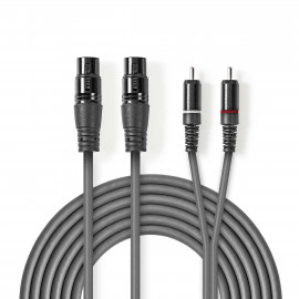 Nedis Câble Audio XLR Symétrique 2x XLR 3-Pin Femelle 2x RCA Male Plaqué nickel 1.50 m Rond PVC Gris Foncé Manchon en Carton