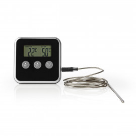 Nedis Thermomètre à Viande Alarme / Minuteur Écran LCD 0 - 250 °C Argent / Noir