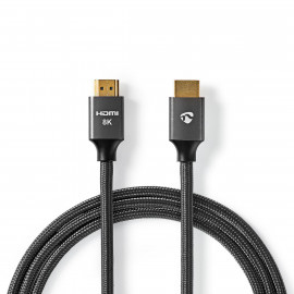 Nedis Câble HDMI Ultra-Haute Vitesse Connecteur HDMI™ vers Connecteur HDMI™ Gris métal Câble Tressé 2,0 m