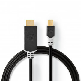 Nedis Mini câble Display Port DisplayPort 1.4 Mini DisplayPort mâle HDMI Connecteur 48 Gbps Plaqué or 2.00 m Rond PVC Anthracite Sac en Plastique