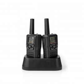 Nedis Set de Talkie-Walkie 2 combinés Jusqu'à 10 km Canaux de fréquence: 8 PTT / VOX Jusqu'à 6 heures Base de charge incluse Sortie casque Noir