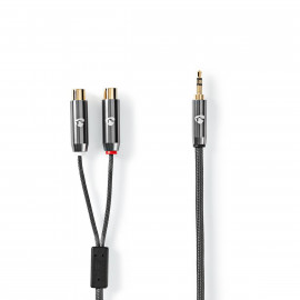 Nedis Câble audio stéréo 3.5 mm Mâle 2x RCA Femelle Plaqué or 0.20 m Rond Gris / Gris Métal Gun Sachet avec Fenetre