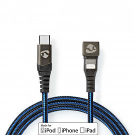 Nedis Câble USB USB 2.0 Apple Lightning à 8 broches USB-C Mâle 60 W 480 Mbps Plaqué nickel 1.00 m Rond Nylon / Tressé Bleu / Noir Sachet avec Fenetre
