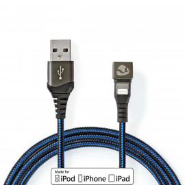 Nedis Câble USB USB 2.0 Apple Lightning à 8 broches USB-A Mâle 12 W 480 Mbps Plaqué nickel 2.00 m Rond Nylon / Tressé Bleu / Noir Sachet avec Fenetre