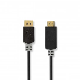Nedis Câble Display Port DisplayPort Mâle HDMI Connecteur 4K@30Hz Plaqué or 1.00 m Rond PVC Anthracite Boîte