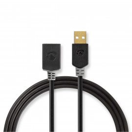 Nedis Câble USB USB 2.0 USB-A Mâle USB-A Femelle 480 Mbps Plaqué or 3.00 m Rond PVC Anthracite Boîte