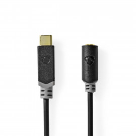 Nedis Adaptateur USB-C USB 2.0 USB-C Mâle 3.5 mm Femelle 1.00 m Rond Plaqué or PVC Noir Boîte