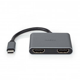 Nedis Adaptateur Multi-Ports USB USB 3.2 Gen 1 USB-C Mâle 2x HDMI 0.10 m Rond Plaqué nickel PVC Noir Enveloppe