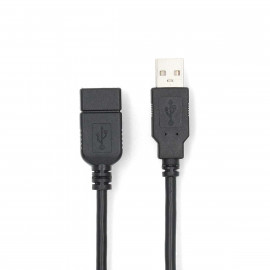 Nedis Câble USB USB 2.0 USB-A Mâle USB-A Femelle 480 Mbps Plaqué nickel 1.00 m Rond PVC Noir Boîte