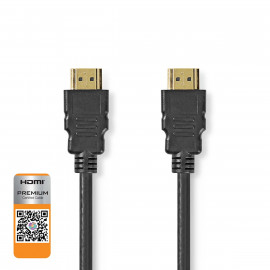 Nedis Premium Câble HDMI haute vitesse avec ethernet HDMI Connecteur HDMI Connecteur 4K@60Hz 18 Gbps 1.50 m Rond PVC Noir Label