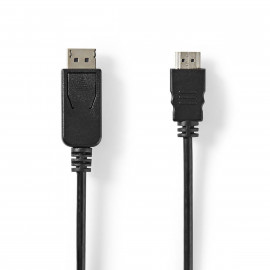 Nedis Câble Display Port DisplayPort Mâle HDMI Connecteur 4K@30Hz Plaqué nickel 2.00 m Rond PVC Noir Label