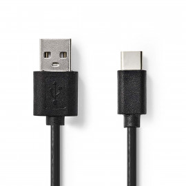 Nedis Câble USB USB 2.0 USB-A Mâle USB-C Mâle 2.5 W 480 Mbps Plaqué nickel 2.00 m Rond PVC Noir Label