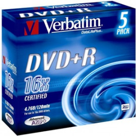 VERBATIM DVD+R 4.7 GO 16X (PAR 5, BOITE)